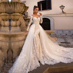 Train détachable sirène manches longues robes De mariée dentelle Robe De Mariée Vestido De Noiva