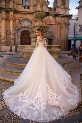 Tren desmontable sirena mangas largas vestidos De novia encaje Robe De Mariée Vestido De Noiva