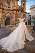 Train détachable sirène manches longues robes De mariée dentelle Robe De Mariée Vestido De Noiva