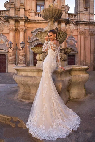 Tren desmontable sirena mangas largas vestidos De novia encaje Robe De Mariée Vestido De Noiva