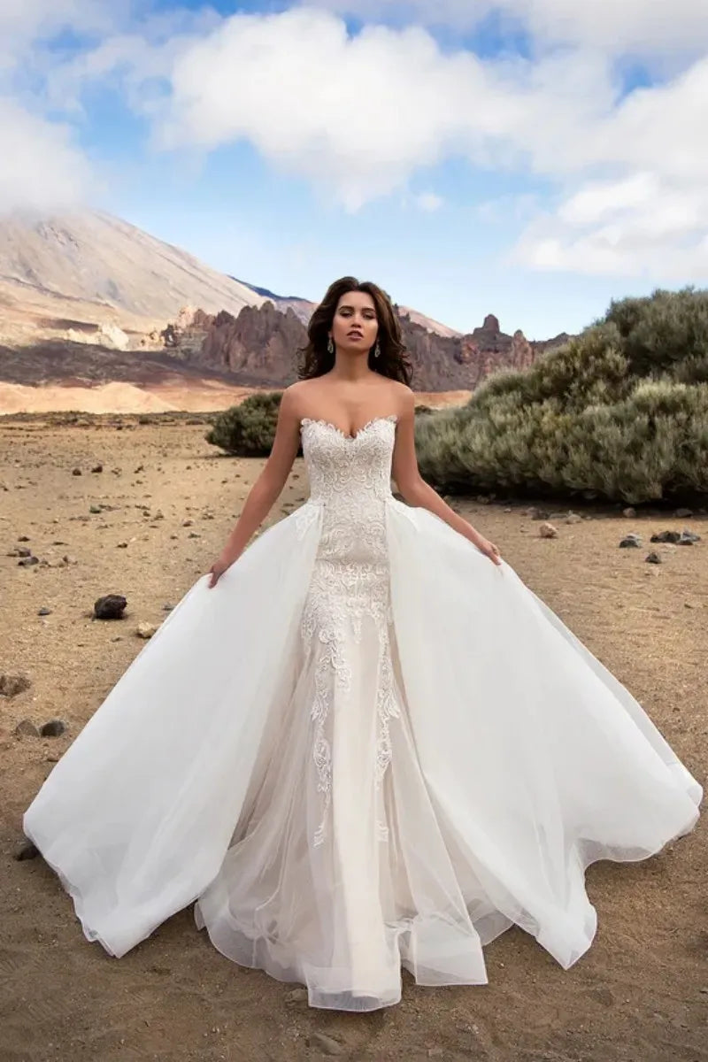 Robe De Mariée sirène avec traîne détachable, avec des Appliques, en cœur, à lacets, Robe De Mariée en dentelle