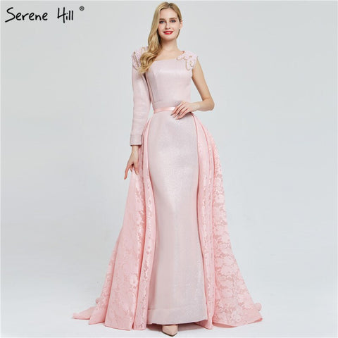 Robe de soirée asymétrique rose à perles style sirène, style vintage, sans retour ni remboursement, modèle Du Bai Design, 2025, photo réelle, LA60929 
