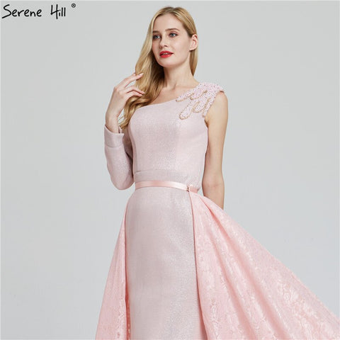 Robe de soirée asymétrique rose à perles style sirène, style vintage, sans retour ni remboursement, modèle Du Bai Design, 2025, photo réelle, LA60929 