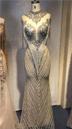 Dubai Beading Tassel Luxury Sexy Evening Dresses 2025 Silver Sleeveless High-end Evening Gowns LA60811