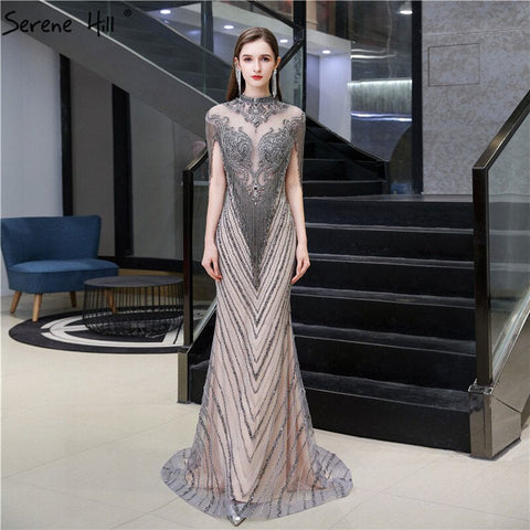 Dubai Beading Tassel Luxury Sexy Evening Dresses 2025 Silver Sleeveless High-end Evening Gowns LA60811