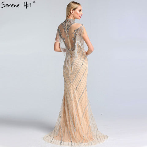 Dubai Beading Tassel Luxury Sexy Evening Dresses 2025 Silver Sleeveless High-end Evening Gowns LA60811