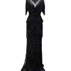Dubai Beige Tassel Beading Mermaid Evening Dresses Design 2025 Half Sleeves Luxury Sexy Formal Dress LA70342