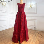 Dubai Blue A-Line Luxury Beading Evening Dresses 2025 O-Neck Crystal Sexy Formal Dress Long LA70552