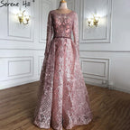 Dubai Blue Muslim  Lace  Beading Luxury Evening Dresses 2025 Long Plus Size Dress Evening Gowns LA60899  For Women
