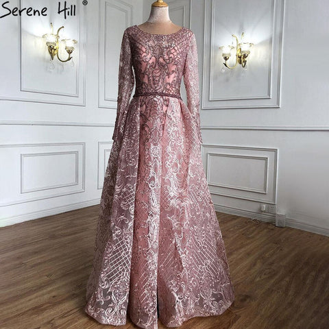 Dubai Blue Muslim  Lace  Beading Luxury Evening Dresses 2025 Long Plus Size Dress Evening Gowns LA60899  For Women