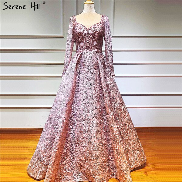 Dubai Blue Muslim  Lace  Beading Luxury Evening Dresses 2025 Long Plus Size Dress Evening Gowns LA60899  For Women