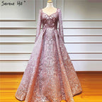 Dubai Blue Muslim  Lace  Beading Luxury Evening Dresses 2025 Long Plus Size Dress Evening Gowns LA60899  For Women