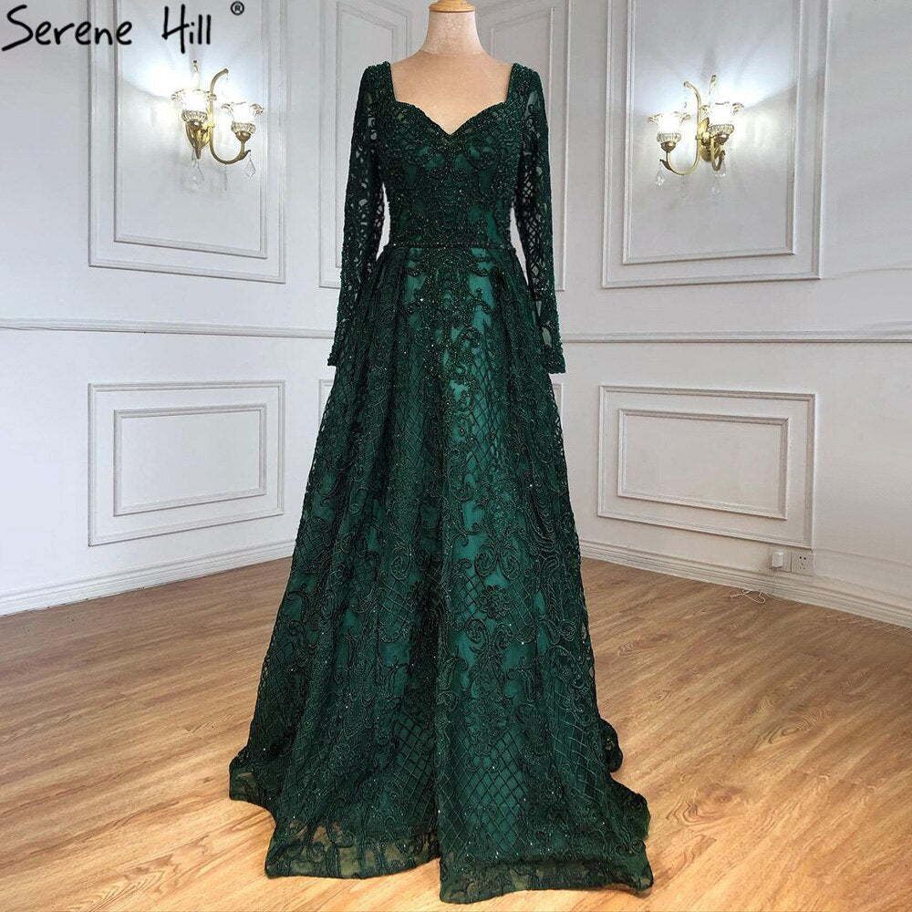 Dubai Blue Muslim  Lace  Beading Luxury Evening Dresses 2025 Long Plus Size Dress Evening Gowns LA60899  For Women