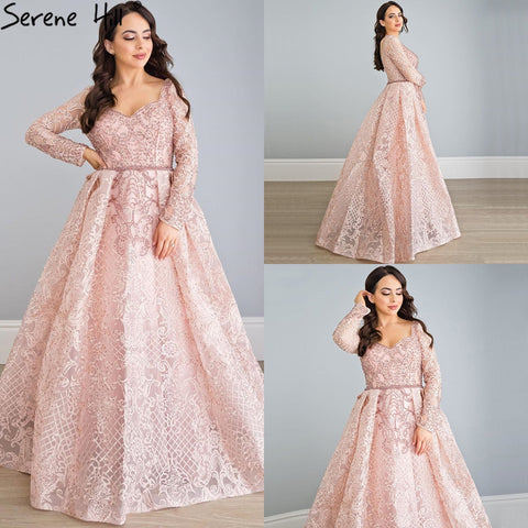 Dubai Blue Muslim  Lace  Beading Luxury Evening Dresses 2025 Long Plus Size Dress Evening Gowns LA60899  For Women