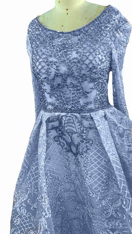 Dubai Blue Muslim  Lace  Beading Luxury Evening Dresses 2025 Long Plus Size Dress Evening Gowns LA60899  For Women