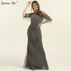 On Sale no return no refundSale Dubai Champagne Langarm Sexy Abendkleider 2025 Perlen Quaste Elegante Meerjungfrau Formale Kleid LA6559