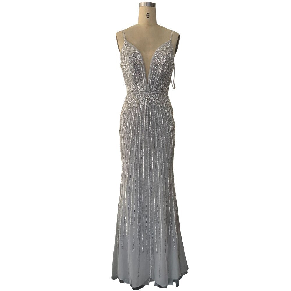 Dubai Champagne Sleeveless Mermaid Sexy Evening Dresses 2025 Beading Sequins Backless Formal Dress LA70400