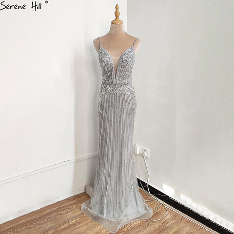 Vestido de noche sirena sin mangas color champán de Dubái, sexy, con lentejuelas y espalda descubierta, modelo LA70400 (2025). 