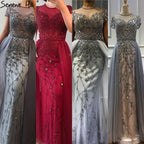 Dubai Crystal Short Sleeve Evening Dresses Design 2025 Luxury Mermaid Sexy Formal Dress LA60960