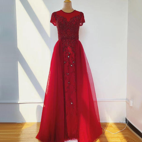 Dubai Crystal Short Sleeve Evening Dresses Design 2025 Luxury Mermaid Sexy Formal Dress LA60960