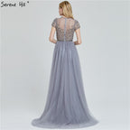 Dubai Crystal Short Sleeve Evening Dresses Design 2025 Luxury Mermaid Sexy Formal Dress LA60960