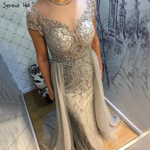 Dubai Crystal Short Sleeve Evening Dresses Design 2025 Luxury Mermaid Sexy Formal Dress LA60960