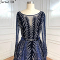 Dubai Design Green Long Sleeves Evening Dresses 2025 O-Neck Beading Sequined A-Line Formal Dress LA70040