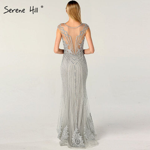 En oferta, sin devoluciones ni reembolsos. Vestidos de noche de lujo, diseño Dubai, color gris, con escote en V, bordados de perlas, mangas cortas, estilo sexy. Modelo 2025 LA60821 