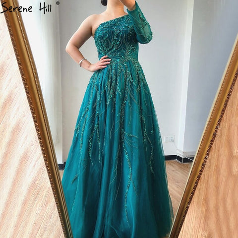 Luxury Dubai One Shoulder Wine Red Evening Dresses LA60988