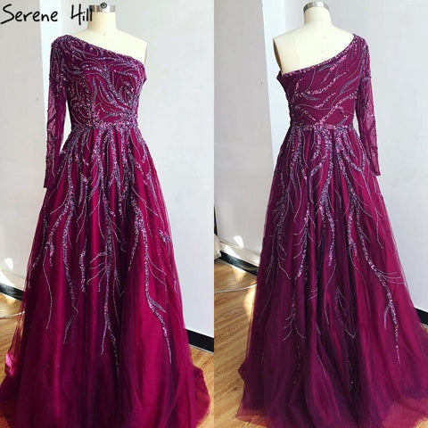 Luxury Dubai One Shoulder Wine Red Evening Dresses LA60988