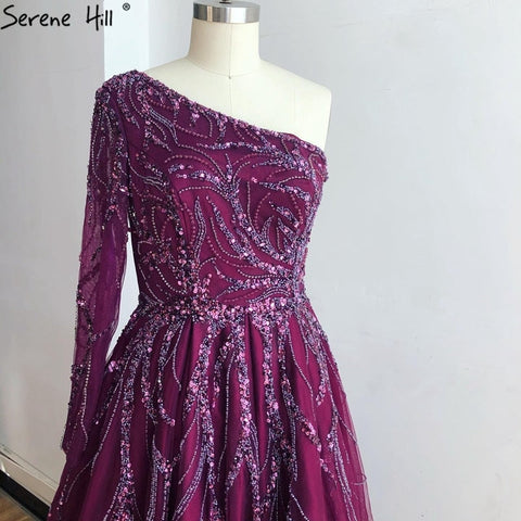 Luxury Dubai One Shoulder Wine Red Evening Dresses LA60988