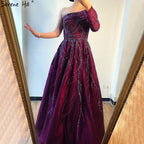 Luxury Dubai One Shoulder Wine Red Evening Dresses LA60988