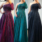 Luxury Dubai One Shoulder Wine Red Evening Dresses LA60988