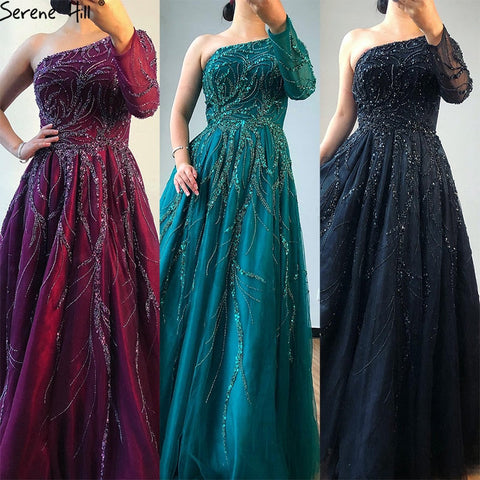 Luxury Dubai One Shoulder Wine Red Evening Dresses LA60988