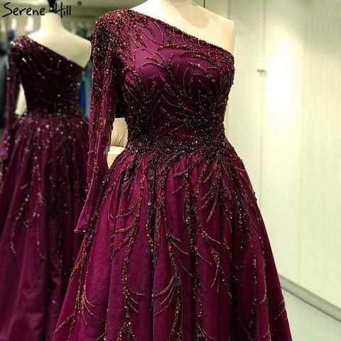 Luxury Dubai One Shoulder Wine Red Evening Dresses LA60988