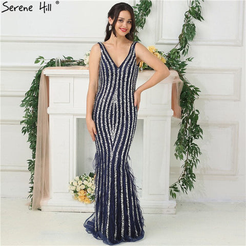 Sale Dubai Designer Luxury Blue Sexy Evening Dresses 2025 Deep-V Backless Diamond Beading Evening Gowns Real Photo LA6585