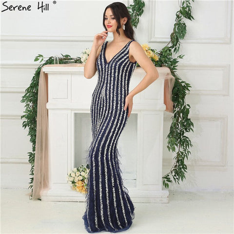 Sale Dubai Designer Luxury Blue Sexy Evening Dresses 2025 Deep-V Backless Diamond Beading Evening Gowns Real Photo LA6585