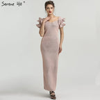 Dubai Designer Pink Short Sleeves Dress New Mermaid Fashion Womens Formal Evening Gowns 2025 QA8019