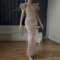 Dubai Designer Pink Short Sleeves Dress New Mermaid Fashion Womens Formal Evening Gowns 2025 QA8019