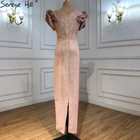 Dubai Designer Pink Short Sleeves Dress New Mermaid Fashion Womens Formal Evening Gowns 2025 QA8019