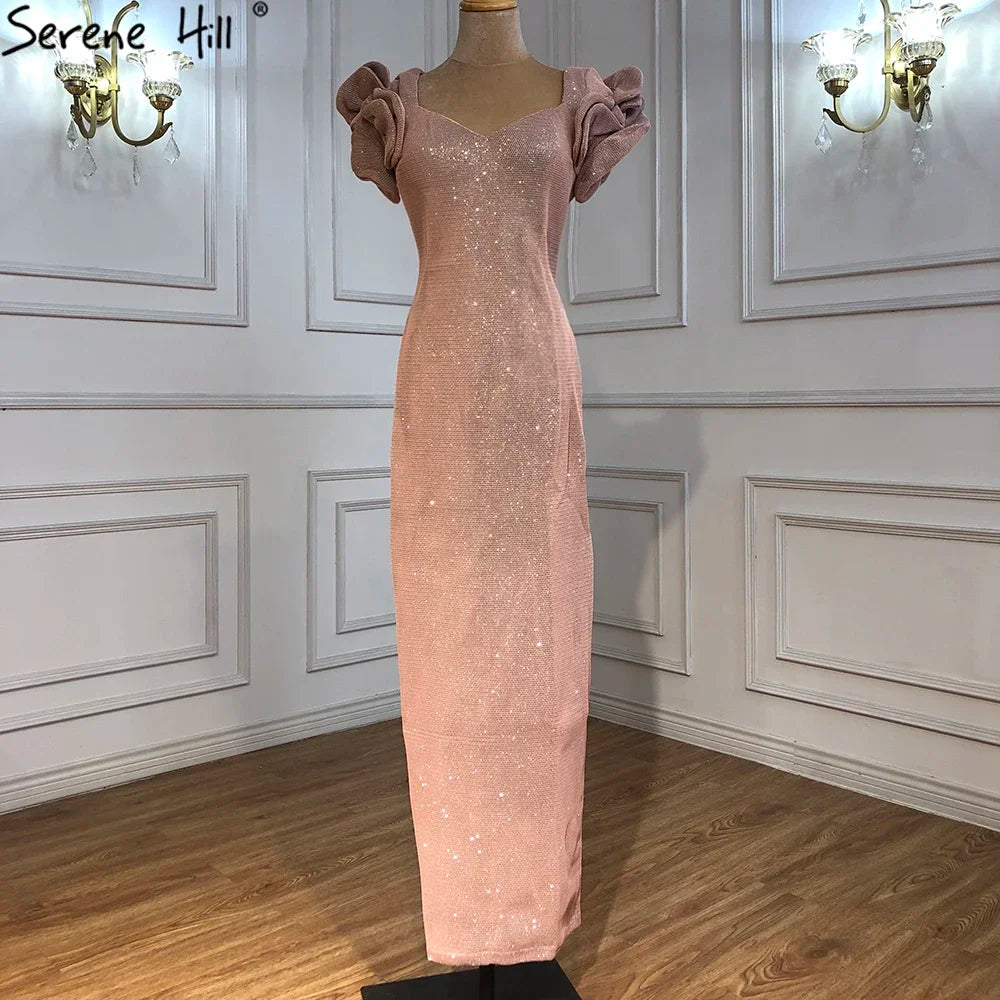 Dubai Designer Pink Short Sleeves Dress New Mermaid Fashion Womens Formal Evening Gowns 2025 QA8019