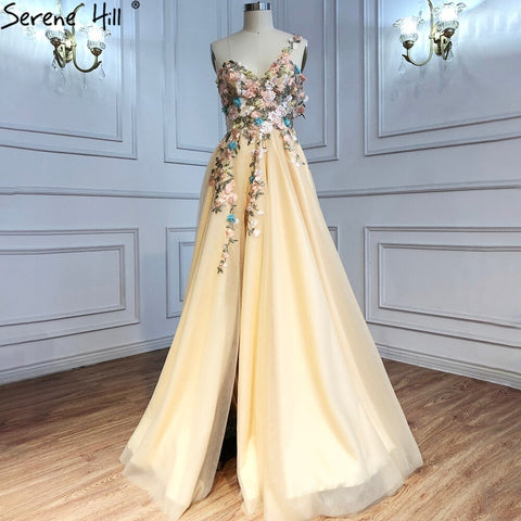 Dubai Flowers Pearls Evening Dresses Sexy One Shoulder A-Line Formal Dress 2025 Evening Dresses Gowns LA60946