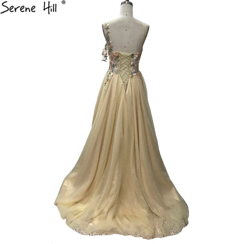 Dubai Flowers Pearls Evening Dresses Sexy One Shoulder A-Line Formal Dress 2025 Evening Dresses Gowns LA60946