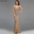 Dubai Gold Luxury Mermaid Evening Dresses Design 2025 Crystal Beading Backless Sexy Evening Gowns Real Photo LA70165