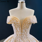 Dubai Gold Off Shoulder Design Wedding Dresses 2025 Handmade Flowers Beading Sexy Bridal Gowns HM67135 Custom Made