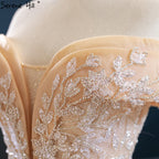 Dubai Gold Off Shoulder Design Wedding Dresses 2025 Handmade Flowers Beading Sexy Bridal Gowns HM67135 Custom Made
