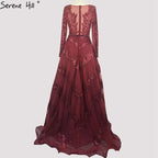 Dubai Grey A-Line Luxury Sexy Evening Dresses 2025 Long Sleeves Diamond Beading Formal Dress LA70618