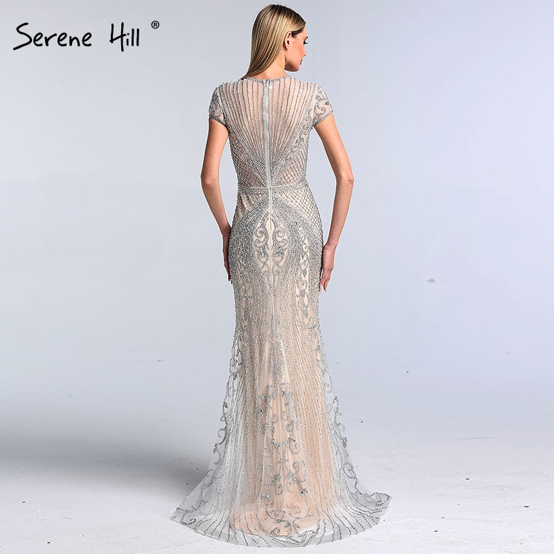 Dubai Grey Full Diamond Sexy Evening Dresses 2025 Cap Sleeve Luxury Mermaid Formal Dress LA60934