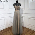 Dubai Grey High-end O-Neck Sexy Evening Dresses 2025 Sleeveless A-Line Diamond Beading Formal Dress Real Photo LA70142