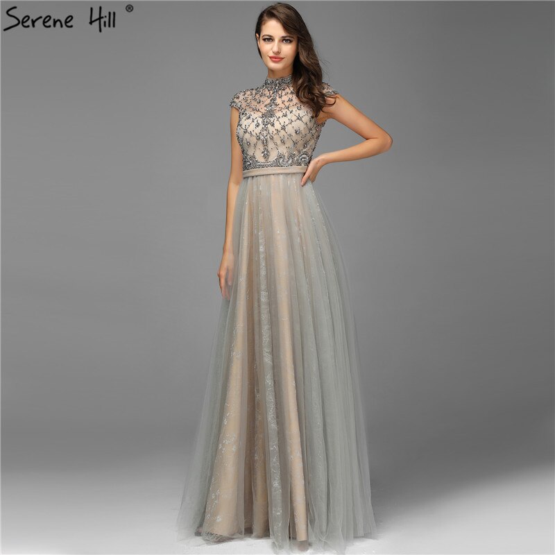 Dubai Grey High-end O-Neck Sexy Evening Dresses 2025 Sleeveless A-Line Diamond Beading Formal Dress Real Photo LA70142